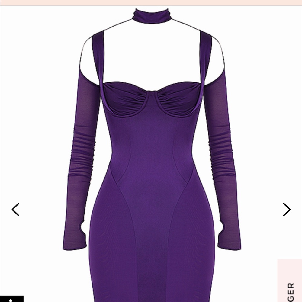 House of CB Purple Satin Midi Dress with Matching Gloves - Picture 2 of 2